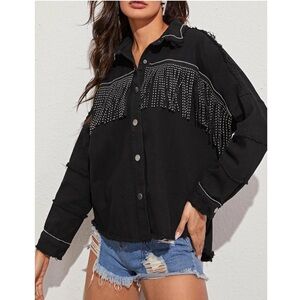 Oversized Fringe Denim Jacket